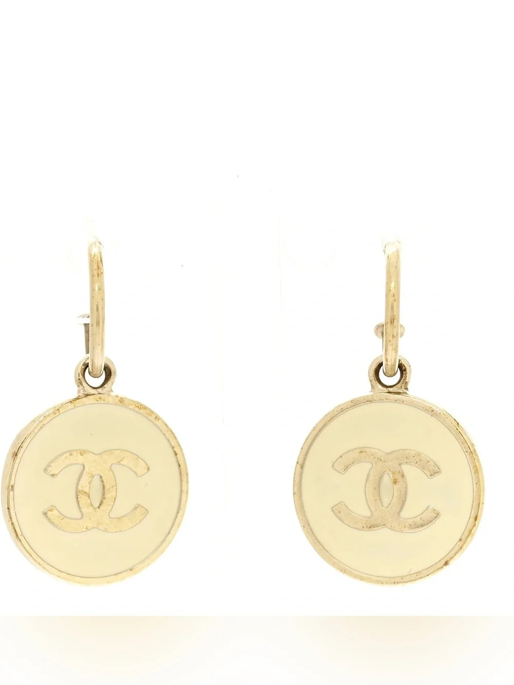 CHANEL Enamel CC Drop Earrings White